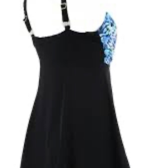 NWT Fit 4u Black Floral One-Piece Swimsuit with Skirt 6 - Picture 3 of 3